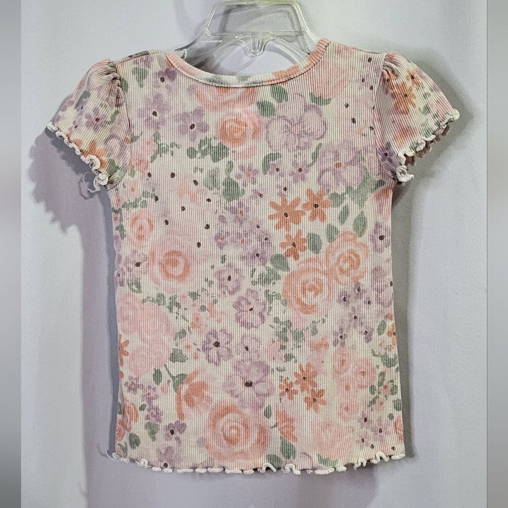 Garanimls Girls Ivory Cream Floral Print Ruffle Short Sleeve T-Shirt Size 3T π - Picture 8 of 9